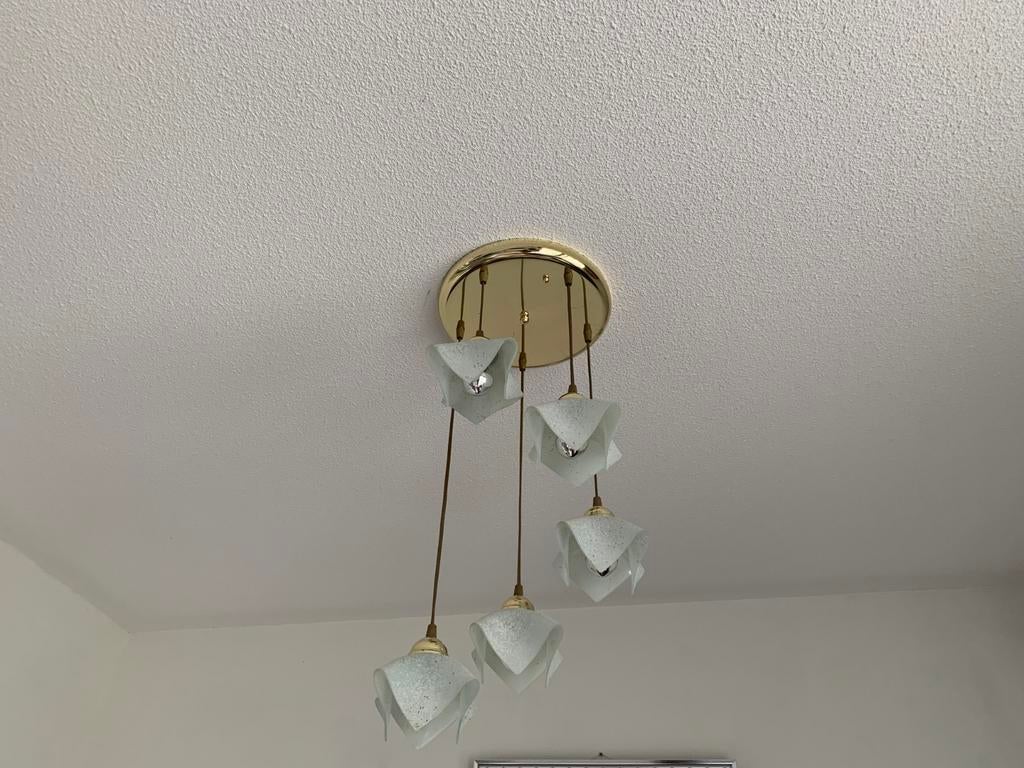 Vintage tulpen plafondlamp, Ophalen, Gebruikt