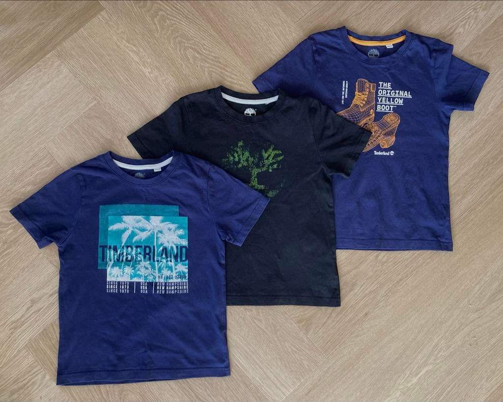 3 Timberland T-shirts maat 138, Kinderen en Baby's, Kinderkleding | Maat 140, Ophalen of Verzenden, Gebruikt, Jongen, Shirt of Longsleeve