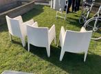 3 witte design kunststof tuinstoelen, Ophalen, Gebruikt, Kunststof, Stapelbaar
