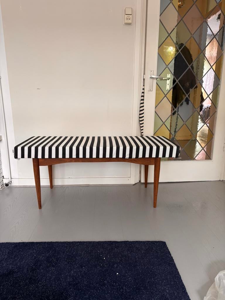 Midcentury vintage gestreept bankje / salontafel, Ophalen, Gebruikt, 125 cm of meer, Rechthoekig