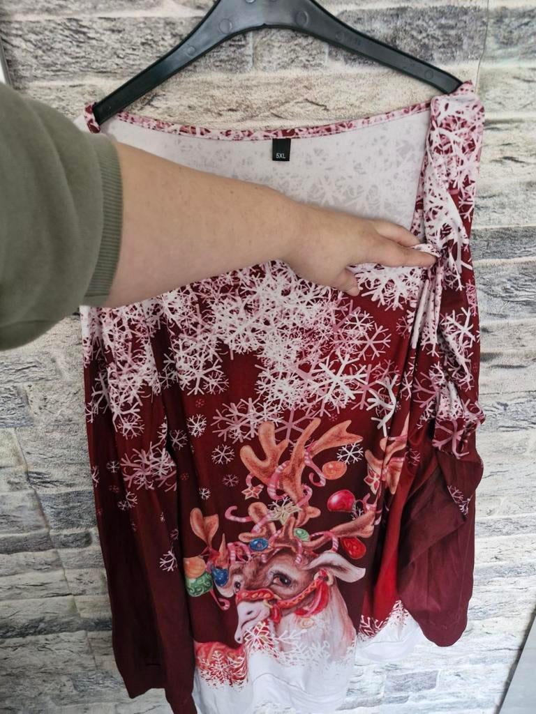 Rood witte kerst shirt Maat 5xl, Maat 46/48 (XL) of groter, Onbekend, Ophalen of Verzenden, Korte mouw