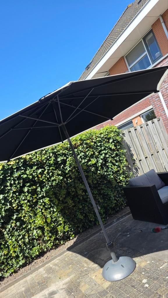 Hartman parasol - zwart met witte rand, Tuin en Terras, Parasols, Ophalen of Verzenden, Gebruikt, 2 tot 3 meter, Stokparasol