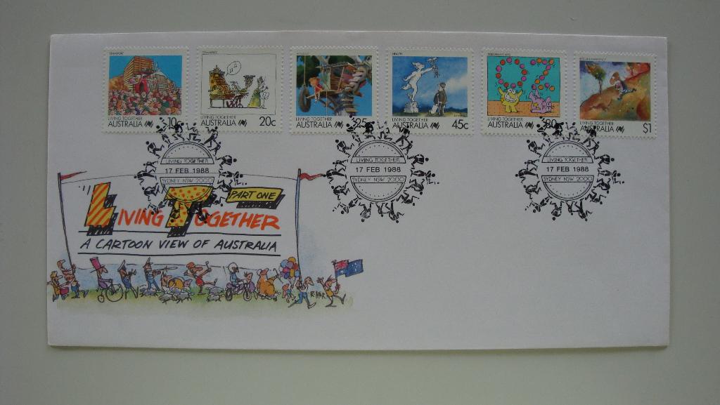 Eerstedagenvelop Australie Living together 1988 FDC, Postzegels en Munten, Postzegels | Eerstedagenveloppen, Ophalen of Verzenden