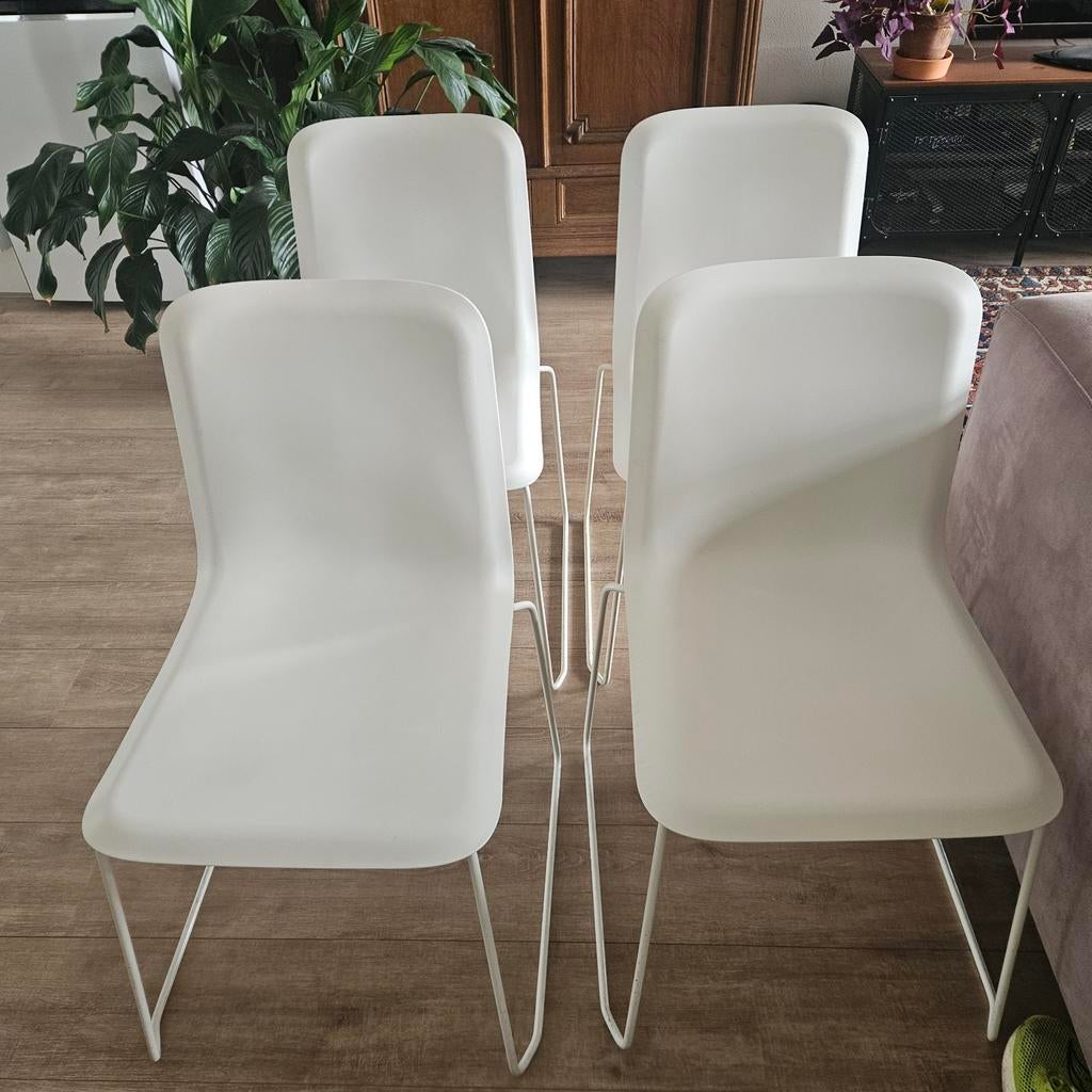 Set van 4 witte Lensvelt THIS 141  Chair stoelen, Huis en Inrichting, Stoelen, Ophalen, Wit, Zo goed als nieuw, Vier