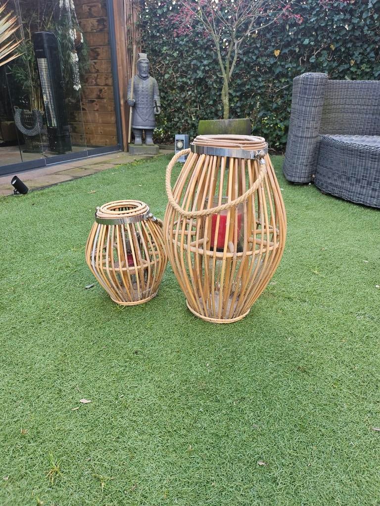 Windlicht 2 stuks, Ophalen, Hout, 50 tot 75 cm
