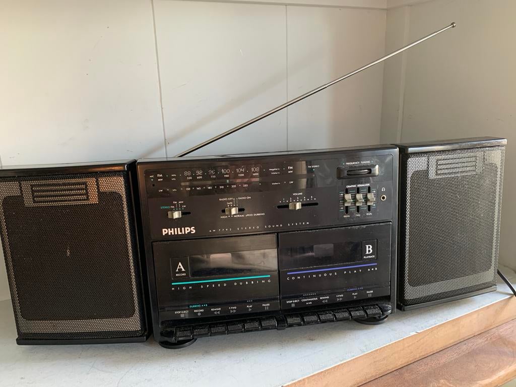 Vintage Philips radio AW 7792 - dubbel cassettedeck & Radio, Audio, Tv en Foto, Ophalen of Verzenden, Gebruikt, Radio