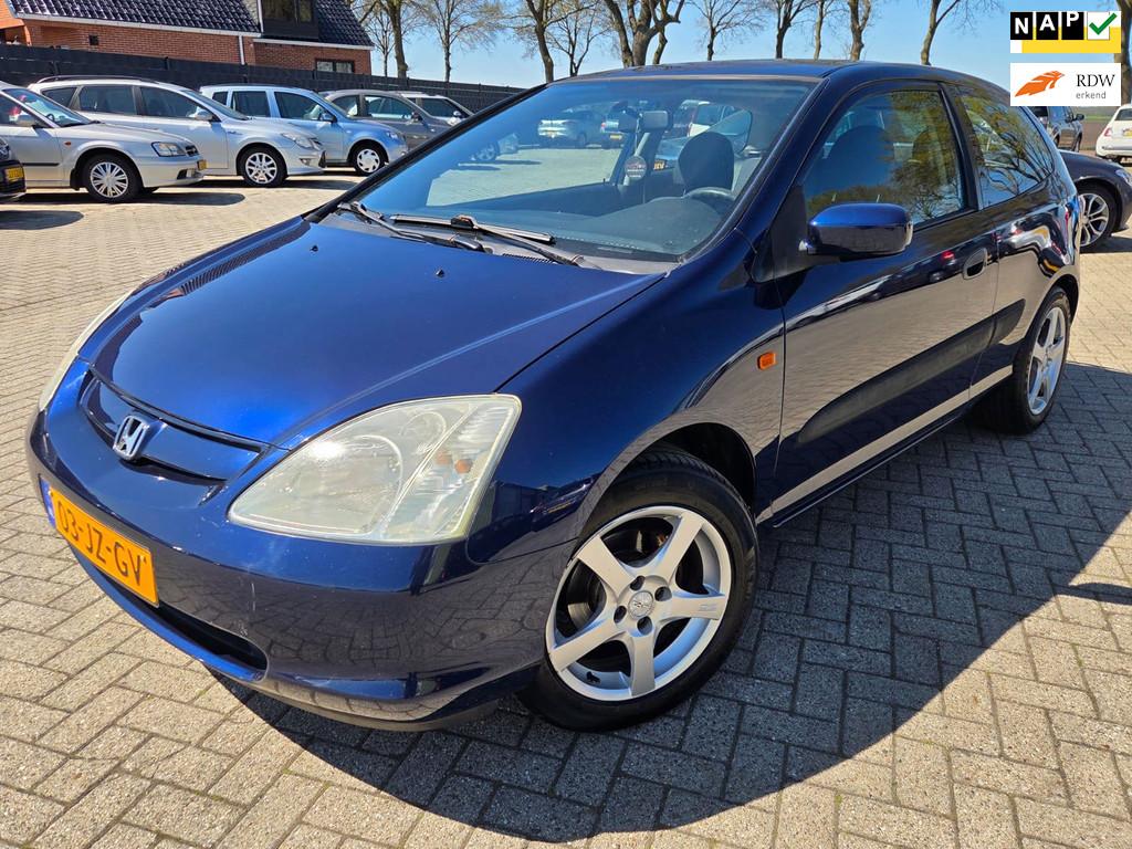Honda Civic 1.4i LS 2002. Airco/Lichtmetaal/Spoiler/Trekhaak, Auto's, Voorwielaandrijving, Stof, Gebruikt, Zwart