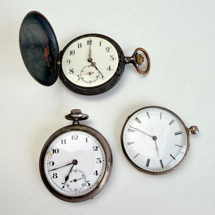 Set van 3 Antieke Zakhorloges – Waaronder Zilver, Sieraden, Tassen en Uiterlijk, Overige Accessoires, Gebruikt, Ophalen of Verzenden
