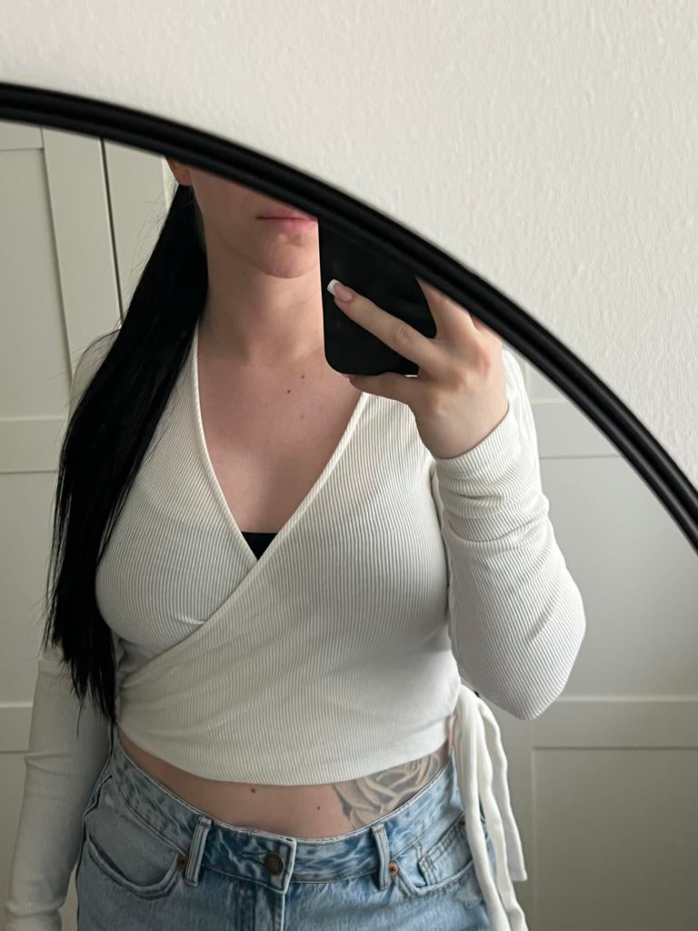 Stradivarius Witte overslag top met lange mouwen maat M, Maat 38/40 (M), Wit, Ophalen of Verzenden, Zo goed als nieuw