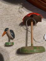 Zeer oud Erzgebirge houten beeldjes: vogel en parasol, Gebruikt, T, Ophalen of Verzenden, N