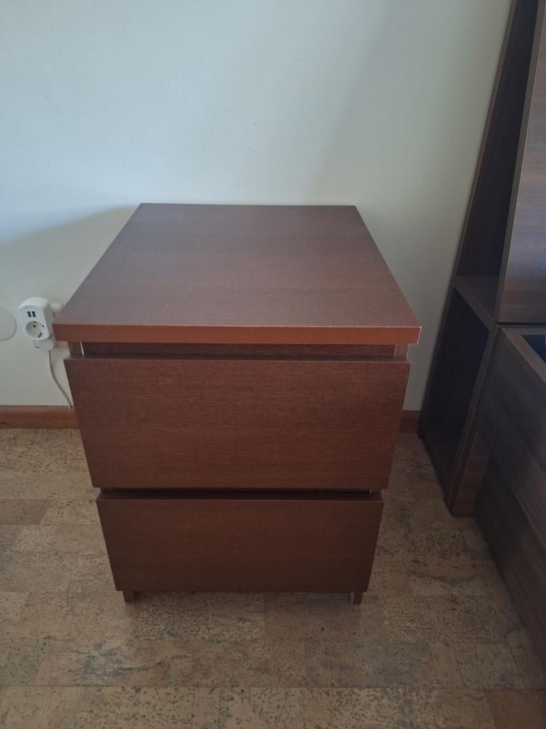 2x IKEA Malm Nachtkastjes - Bruin, Ophalen, Zo goed als nieuw, Minder dan 45 cm
