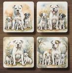 Amerikaanse Bulldog met puppy’s onderzetters met houder, Ophalen of Verzenden, Nieuw, Glas of Kopje