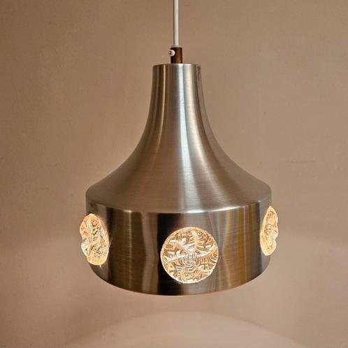 Vintage Deens Hanglamp, Huis en Inrichting, Lampen | Hanglampen, Zo goed als nieuw, Minder dan 50 cm, Glas, Metaal, Ophalen of Verzenden