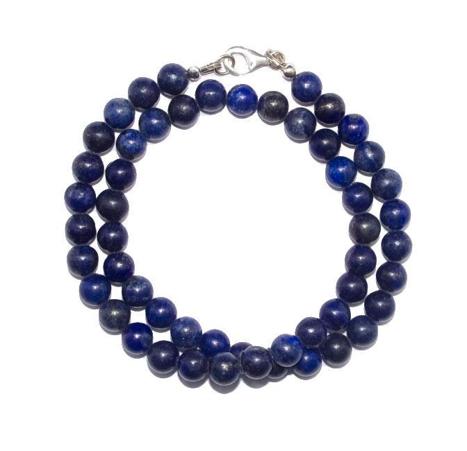 Halsketting Lapis Lazuli  Kralen 8 mm  925 sterling zilver, Verzamelen, Mineralen en Fossielen, Mineraal, Ophalen of Verzenden