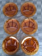 Vintage 6 Duralex glazen fondue/gourmet borden amber kleurig, Ophalen of Verzenden