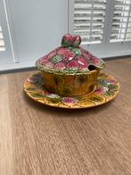 Barbotine Sarregueminus marmeladepot, Ophalen of Verzenden