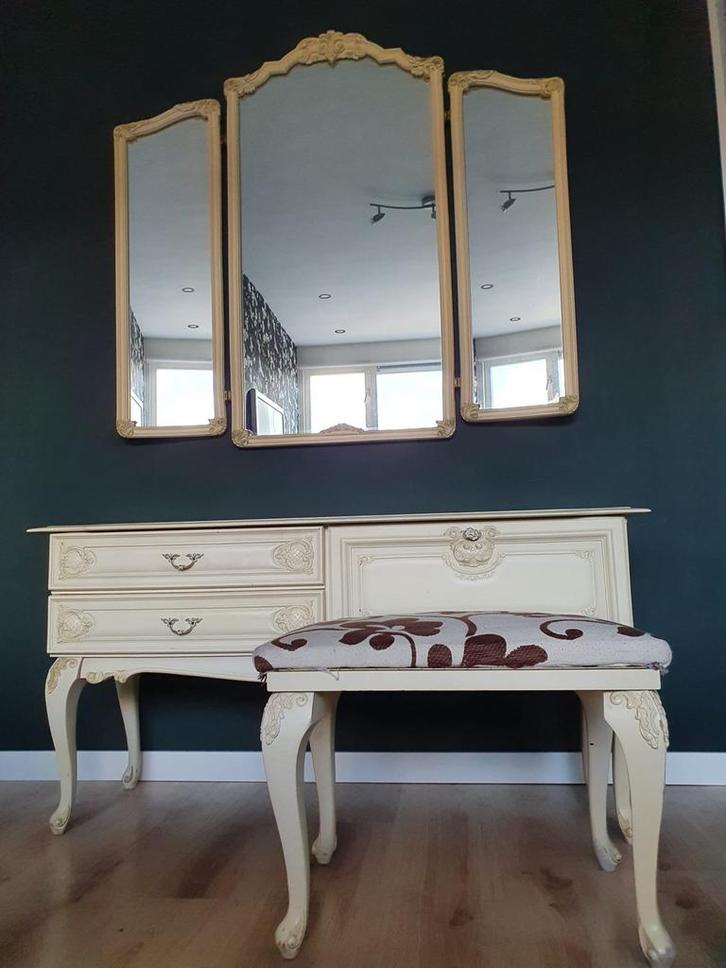 Barok Make-up Tafel met Spiegel & Kruk, Huis en Inrichting, Kasten | Dressoirs, Gebruikt, 100 tot 150 cm, 25 tot 50 cm, Met lade(s)