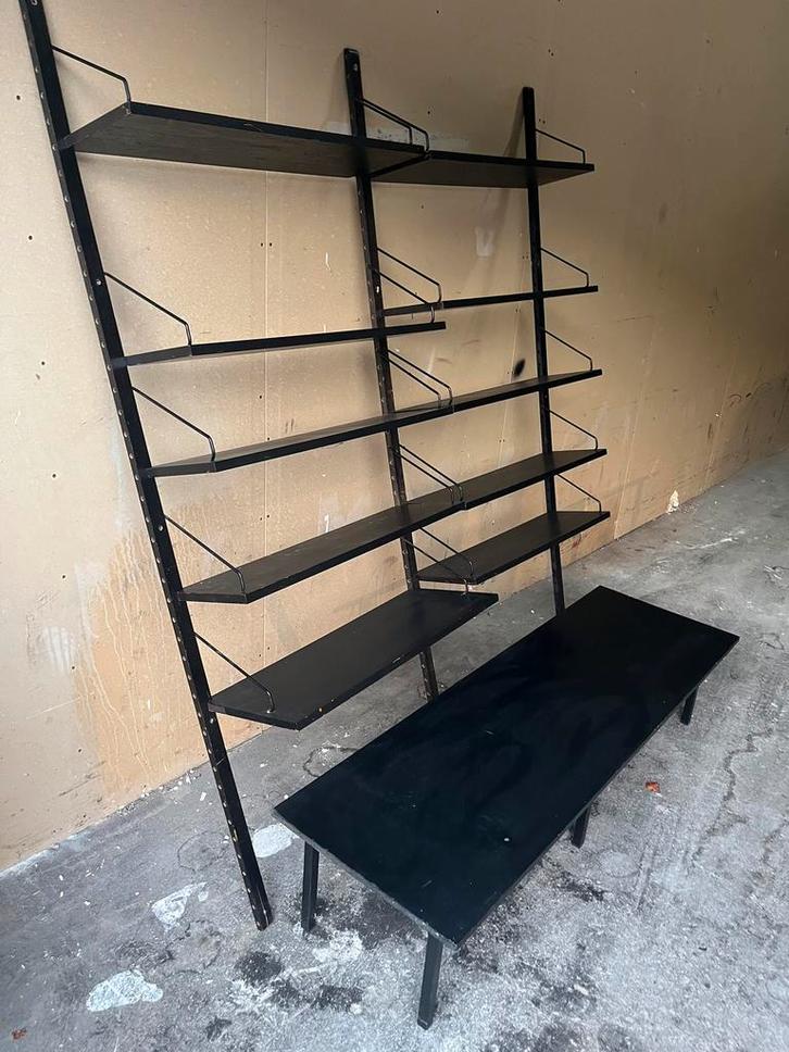 Zwarte cadovius systeem boeken kast vintage retro €335, Huis en Inrichting, Kasten | Stellingkasten, Gebruikt, Ophalen of Verzenden