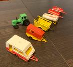 Vintage Majorette tractor en 6 aanhangwagens oa een Caravan., Ophalen of Verzenden, Gebruikt, Tractor of Landbouw