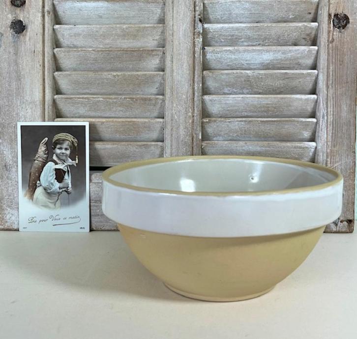 Digoin Sarreguemines grès kom bowl beslagkom zandkleurig, Antiek en Kunst, Antiek | Keukenbenodigdheden, Ophalen of Verzenden