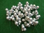 90 zilver glimmende glas kerstballen op stok 20 mm 12 cm, Ophalen of Verzenden, Nieuw