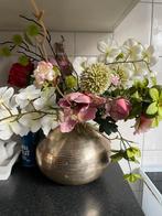 Goud kleur metaal bloempot & groot nep boeket, Ophalen of Verzenden, Zo goed als nieuw