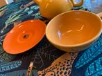 Vintage Geel/Oranje Theeservies - Theepot, Kop en Schotel, Antiek en Kunst, Ophalen of Verzenden