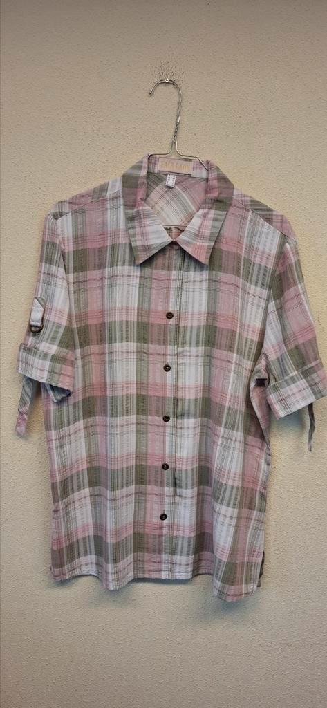Vintage blouse, maat 40/L - roze, groen & wit - geruit -90's, Kleding | Dames, Blouses en Tunieken, Gedragen, Maat 38/40 (M), Overige kleuren