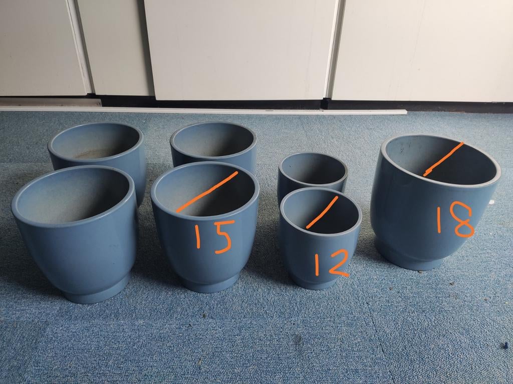 Sier bloempotten voor binnen blauwgrijs steen, Tuin en Terras, Ophalen of Verzenden, Zo goed als nieuw, Aardewerk, Binnen