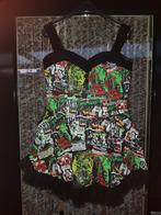 Hell bunny vixen kort jurkje met Halloween print maat S, Kleding | Dames, Jurken, Verzenden, Zo goed als nieuw, Zwart, Boven de knie