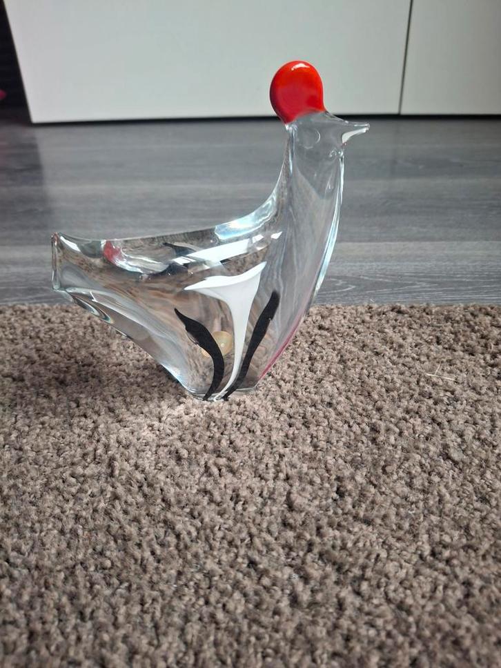 Glazen Kip met Rode Kam, Antiek en Kunst, Antiek | Glas en Kristal, Ophalen