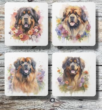 Tibetaanse Mastiff Aquarel onderzetters met houder beschikbaar voor biedingen