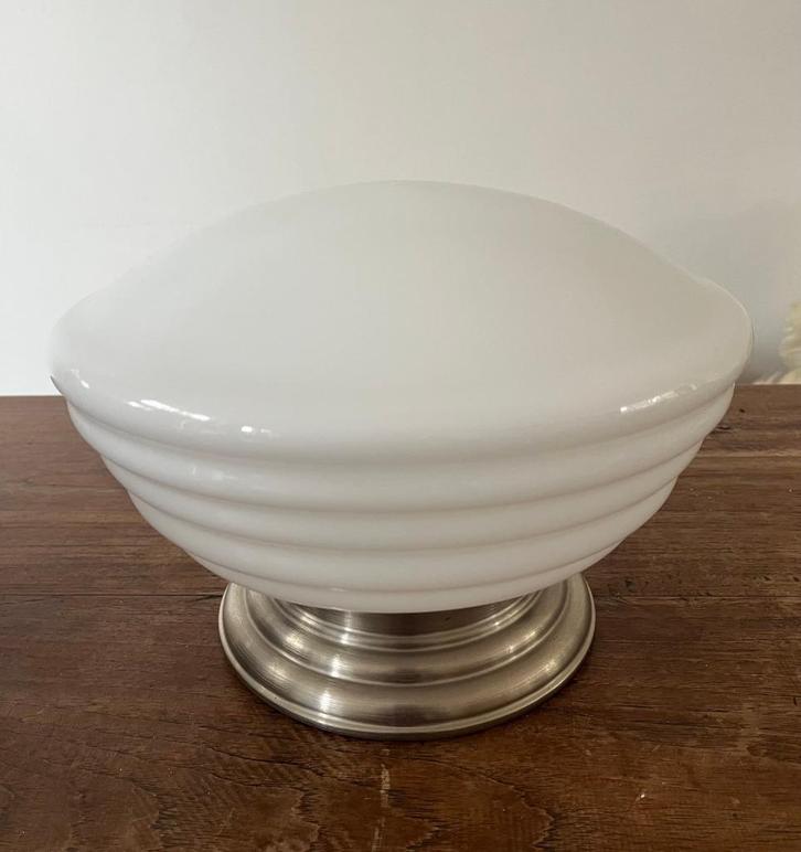 Giso plafonnière kleine ribbel - opaal glas en matnikkel, Huis en Inrichting, Lampen | Plafondlampen, Gebruikt, Glas, Ophalen