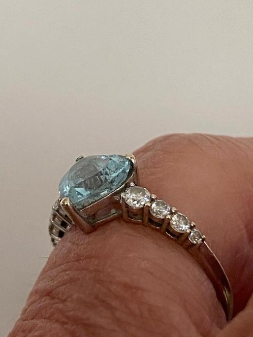 Wit gouden ring hart aquamarijn, Sieraden, Tassen en Uiterlijk, Antieke sieraden, Ring, Goud, Verzenden