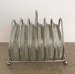 6x glazen onderzetters schaaltjes theetips in metalen rekje, Ophalen, Gebruikt