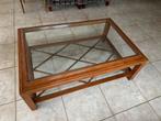 Glazen Salontafel met Houten Onderstel, Ophalen, Gebruikt, 100 tot 150 cm, 50 tot 100 cm