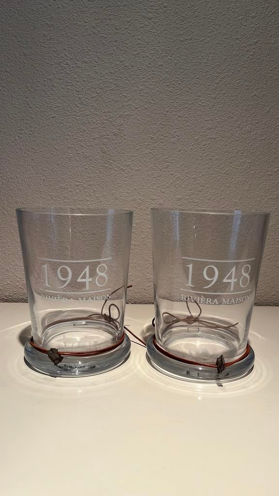 2x riviera maison vaas, Overige kleuren, Ophalen of Verzenden, Minder dan 50 cm, Glas