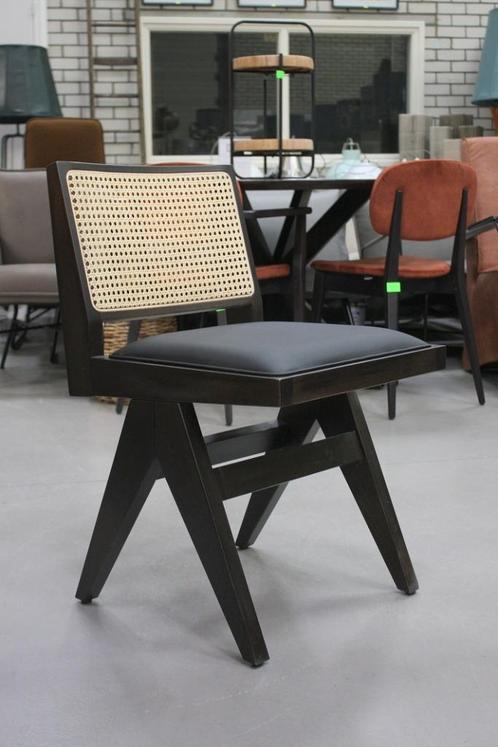 8 x eetkamerstoel Pierre Jeanneret stijl zwart hout webbing, Huis en Inrichting, Stoelen, Zo goed als nieuw, Vijf, Zes of meer stoelen