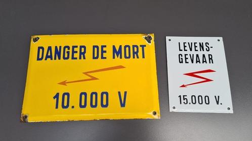 Emaille bordjes Danger de mort / levensgevaar, Verzamelen, Merken en Reclamevoorwerpen, Gebruikt, Reclamebord, Ophalen of Verzenden