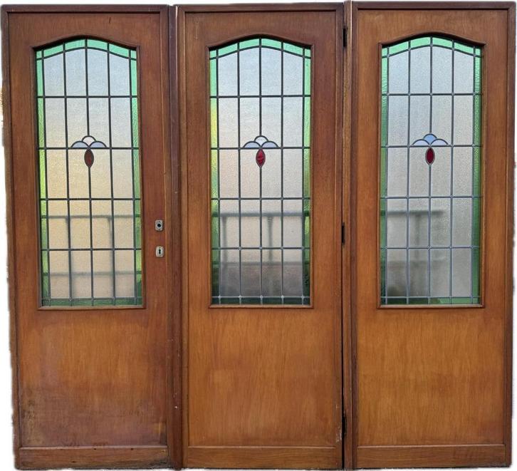 3 -delige set glas in lood deuren jugendstil 206x223cm., Antiek en Kunst, Curiosa en Brocante, Ophalen