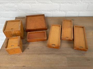 7 houten schuif doosjes