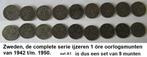 Zweden, complete set ijzeren oorlogsmunten, 9 x 1942/1950, Ophalen of Verzenden, Overige landen, Setje