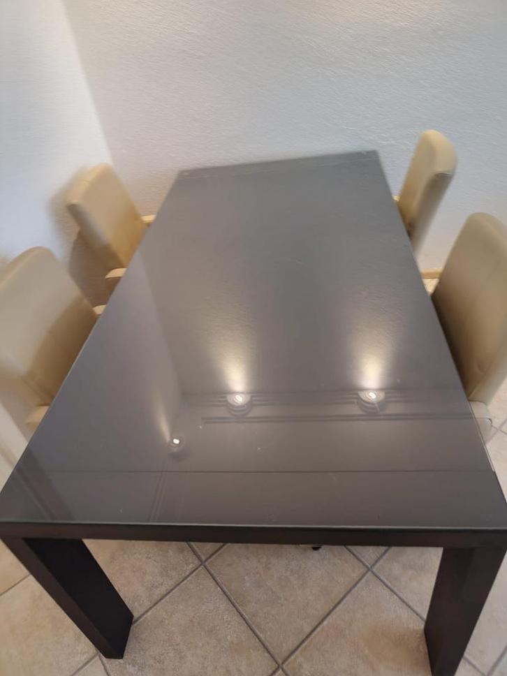Mooie eettafel en 4 luxe leren stoelen – als nieuw!, Huis en Inrichting, Tafels | Salontafels, Zo goed als nieuw, 75 cm of meer