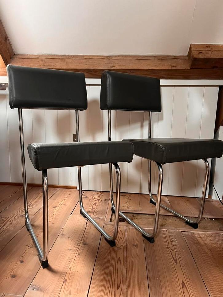 Design vintage leren stoelen 6 stuks, Huis en Inrichting, Stoelen, Zo goed als nieuw, Bruin, Ophalen