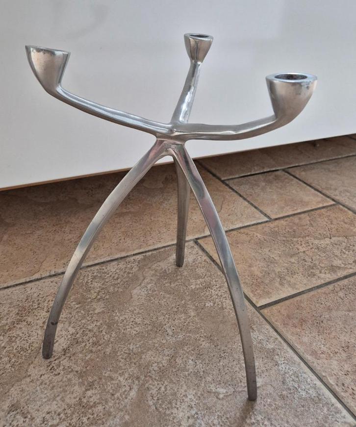 Vintage design RVS 3-armige kandelaar, Huis en Inrichting, Woonaccessoires | Kandelaars en Kaarsen, Zo goed als nieuw, 25 tot 50 cm
