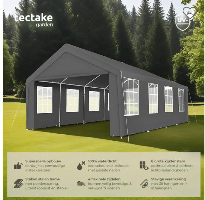 Te huur: semiprofessionale partytent Mammut (8x4 meter), Tuin en Terras, Partytenten, Zo goed als nieuw, Partytent, 2 meter of meer