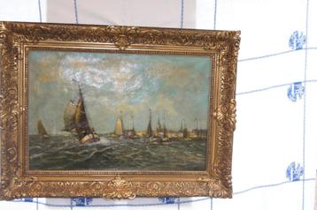 Tjalk  boten   schilderij beschikbaar voor biedingen