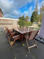 Tuintafel met 8 houten stoelen inclusief kussens, Tuin en Terras, Ophalen, Gebruikt, 8 zitplaatsen, Stoel