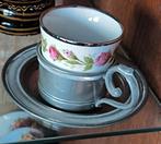 Vintage Kopje met Roosjes en Zilveren Houder, Ophalen