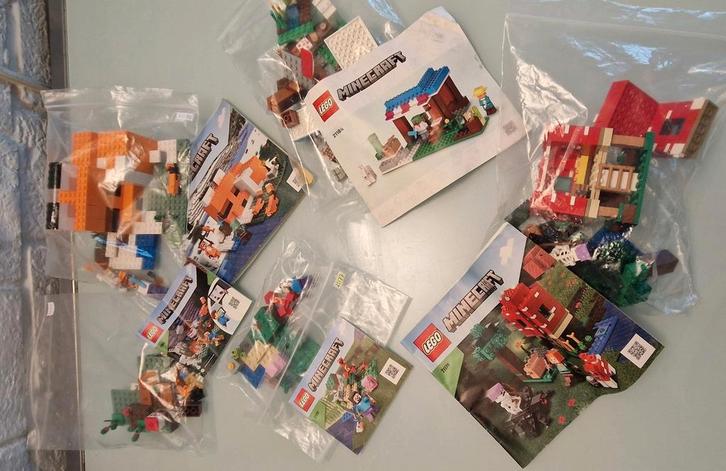 5 Lego Minecraft Sets - Panda, Tiara, Hinderlaag, etc., Kinderen en Baby's, Speelgoed | Duplo en Lego, Zo goed als nieuw, Ophalen of Verzenden